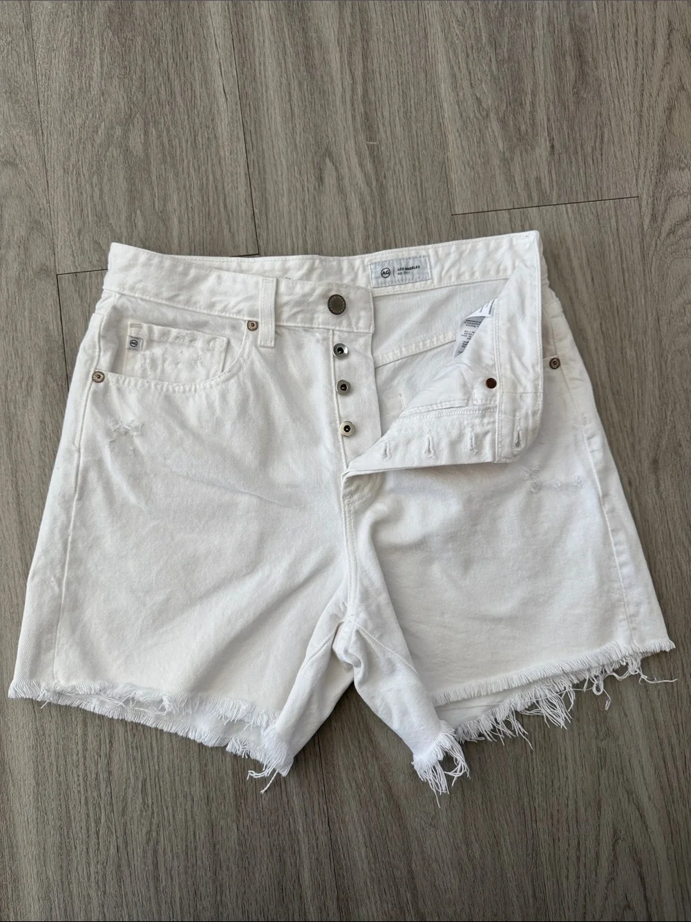 AG High-Rise Baggy Fit White Denim Shorts